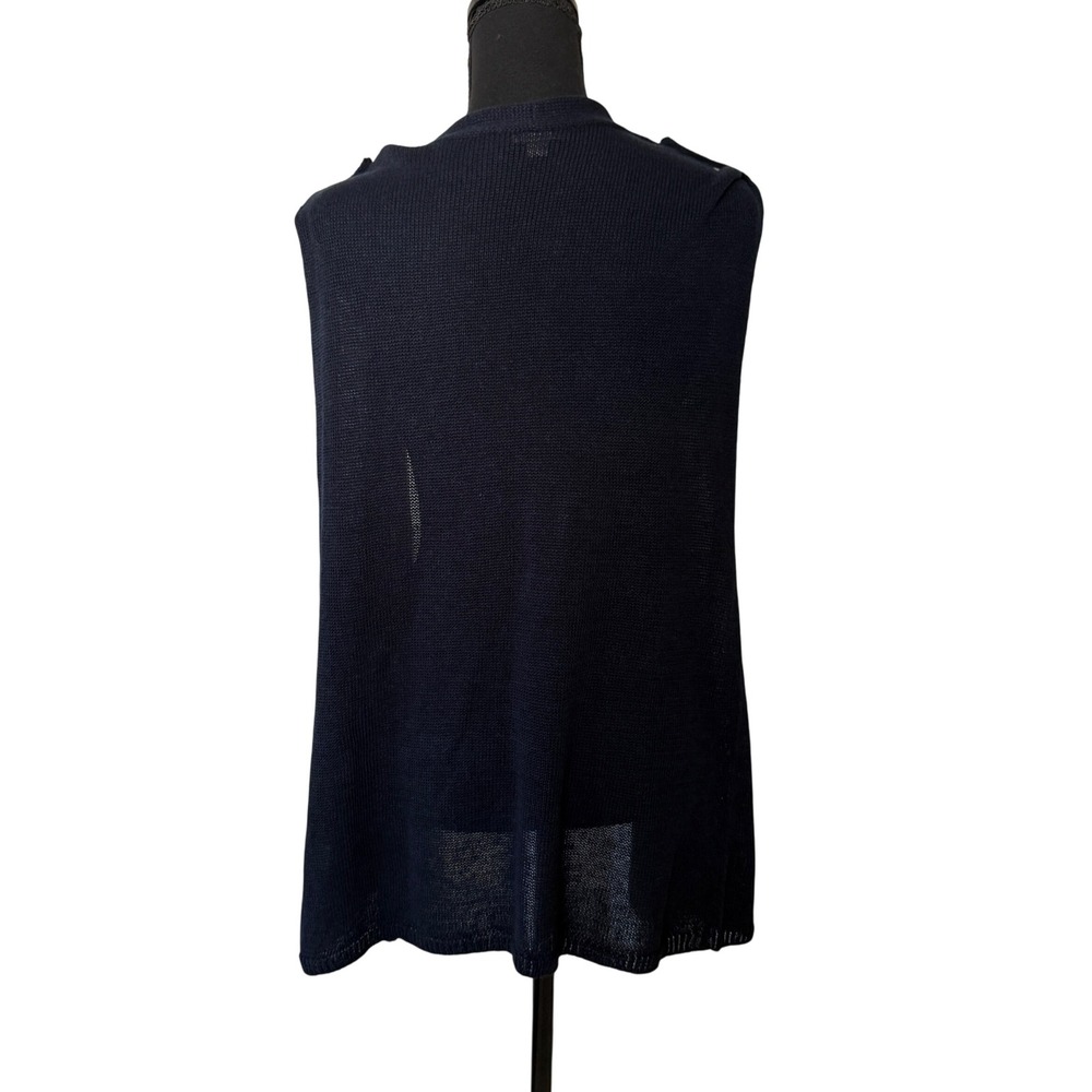 J Jill Womens Navy Blue Linen Blend Knit Vest Size L Coastal Beach Mature - Picture 2 of 7